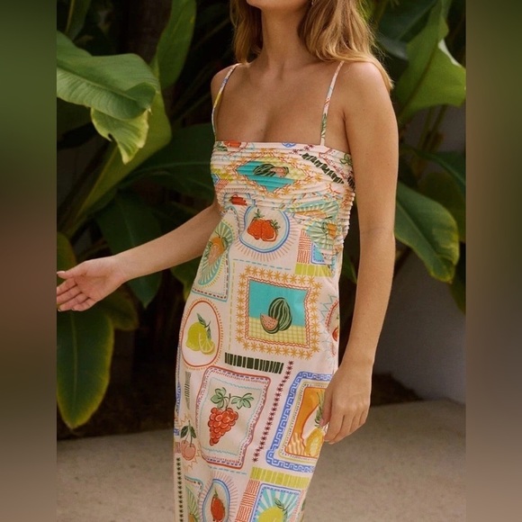 Seven Wonders Agata Midi Dress XS Fruit Print Cotton Rayon Lined Pockets - Picture 2 of 11